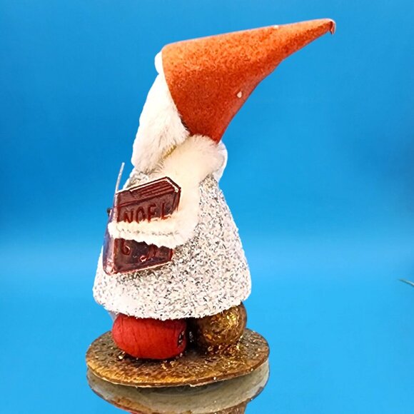 Vintage 1950s Putz Elf Christmas Ornament • Red Flocked Hat • Holding Book & Sta - Picture 3 of 9